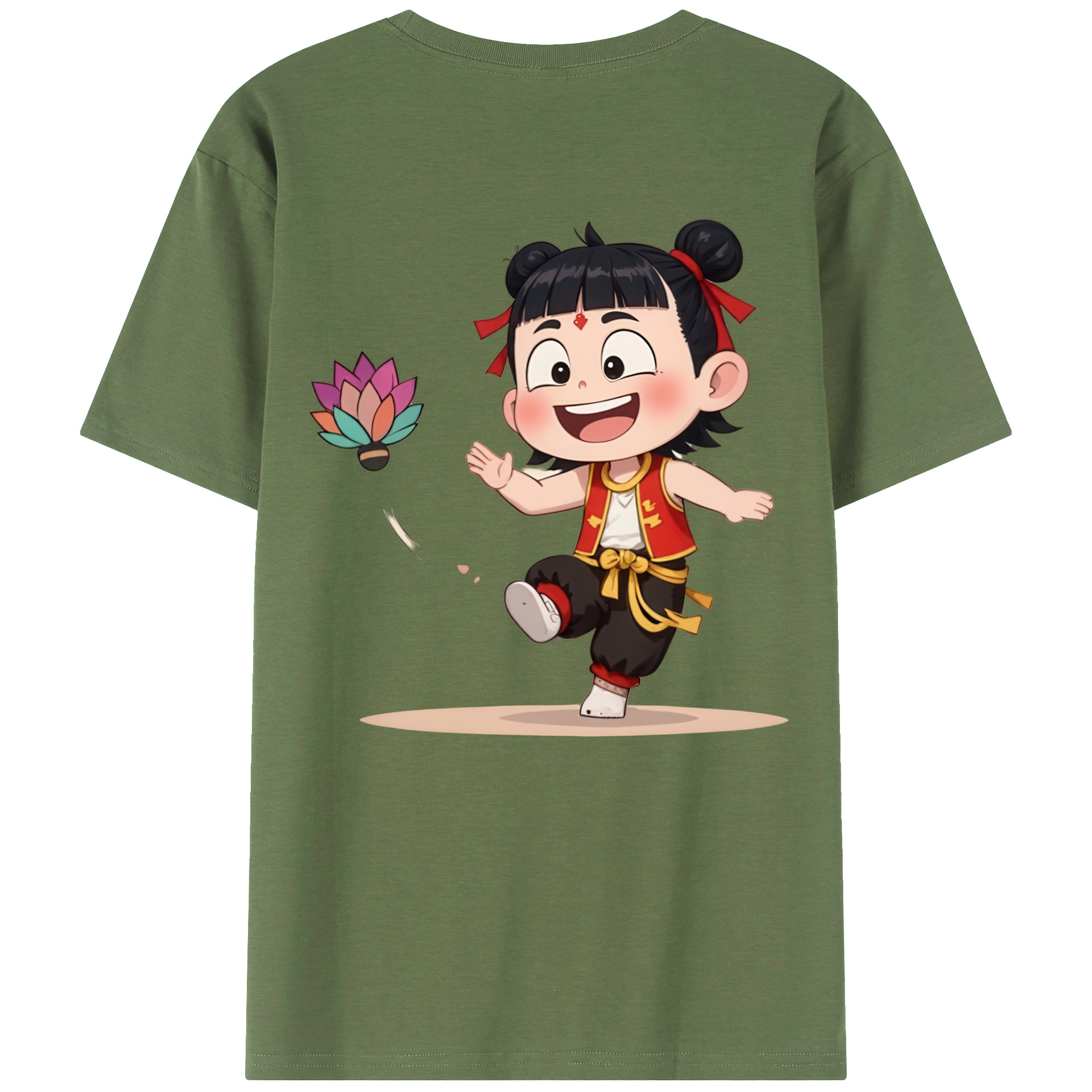 （画像用） Ne Zha 2 ナタ 魔童の大暴れ 綿100％ メンズ半袖Tシャツ（バックプリント） 通気性